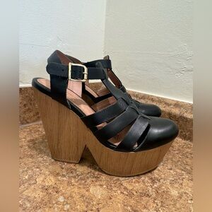 Black leather high heels
